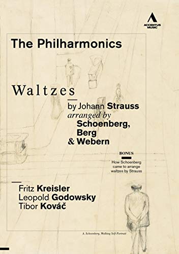 DVD cover for "The Philharmonics Waltzes By Johann Strauss" with sketched figures.
