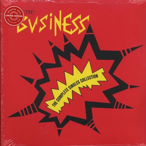 Red vinyl record cover for “The Business” with yellow and black graphics.