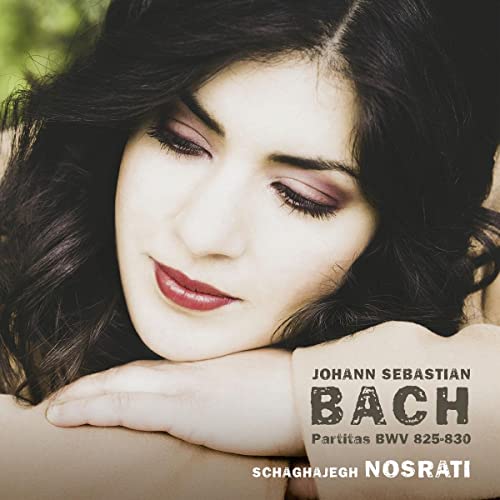 CD cover featuring a portrait of Schaghajegh Nosrati and text “Bach”.