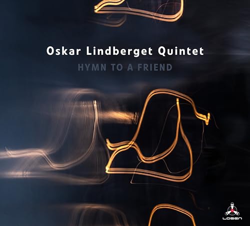 CD cover for Oskar Lindberget Quintet’s “Hymn To A Friend” with abstract gold lines.