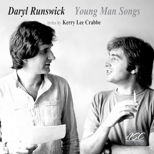 Black and white album cover featuring two men in conversation.