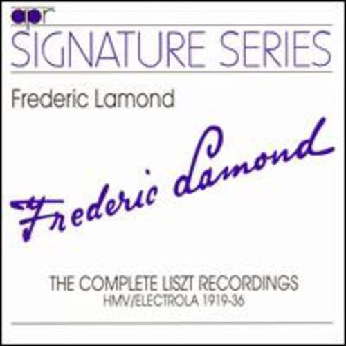 CD cover for Frederic Lamond’s Liszt recordings, purple script signature.