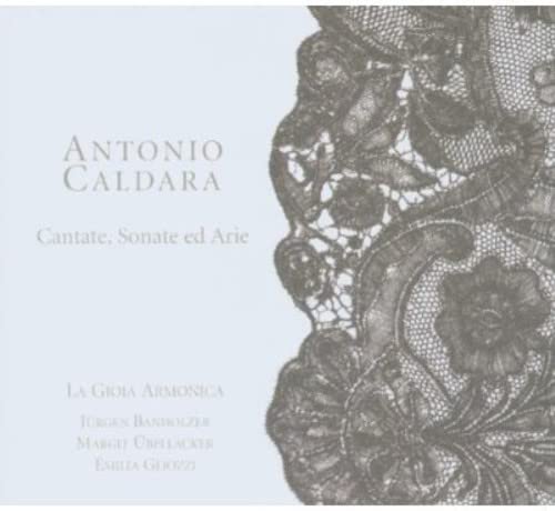 CD cover with text “Antonio Caldara” and a lace floral detail.