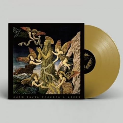 Vinyl record with cover art depicting a tree-like figure and angels.
