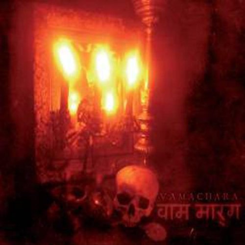 Red album cover with skull, candles, and the band name "Acherontas - Vamachara".