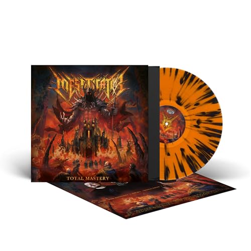 Orange and black vinyl record with dark, illustrated album artwork.