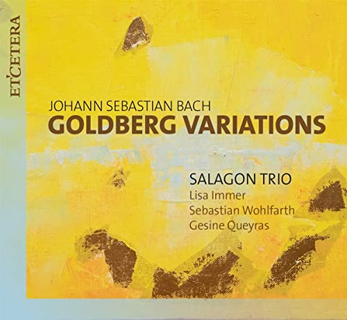 CD cover for Bach’s Goldberg Variations performed by Salagon Trio, yellow background.