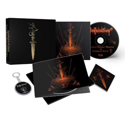 Black CD package with a golden dagger illustration and accompanying items.