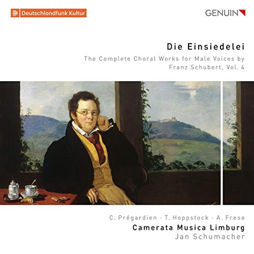CD cover featuring a portrait of Franz Schubert and a landscape painting.