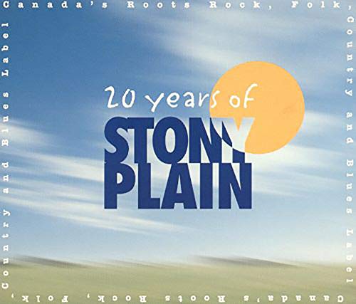 CD cover for “20 Years of Stony Plain” with orange sun and blue sky.