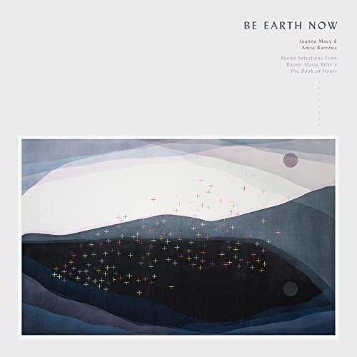Vinyl album cover: abstract landscape with dark mountains and a red moon.