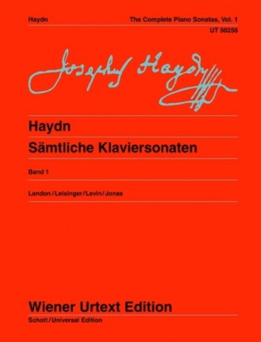 Red sheet music cover for Haydn’s Complete Piano Sonatas, Vol. 1.