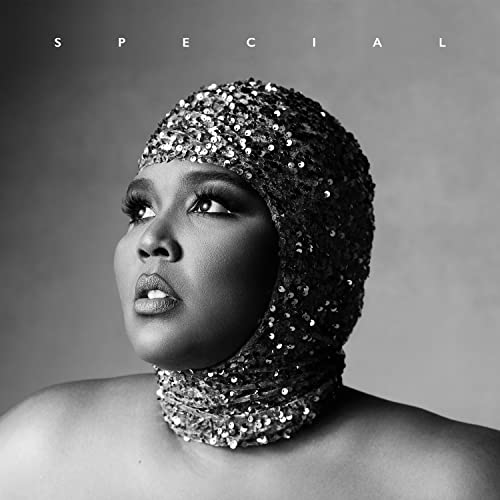 Lizzo’s album cover, “Special,” features a black and white portrait with a sequined cap.