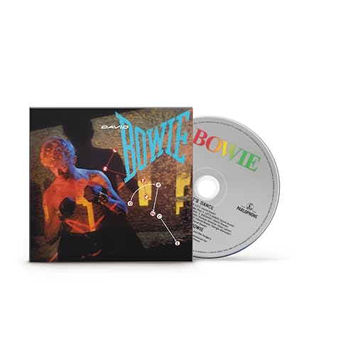 David Bowie’s “Let’s Dance” CD with cover art featuring a silhouetted figure.