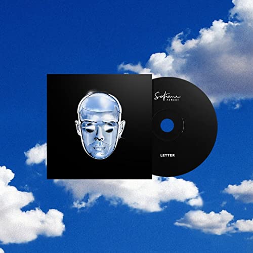 CD case with a metallic portrait against a blue, cloudy sky.