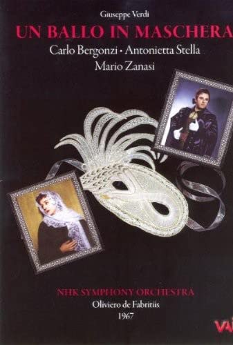 DVD cover for Verdi’s “Un Ballo in Maschera” opera, featuring portraits and a mask.