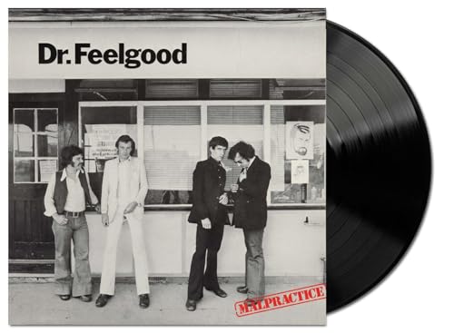 Dr. Feelgood āMalpracticeā vinyl record with band photo on cover.