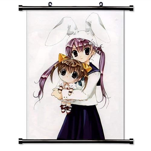 Anime-style wall scroll depicting two young girls with long hair.