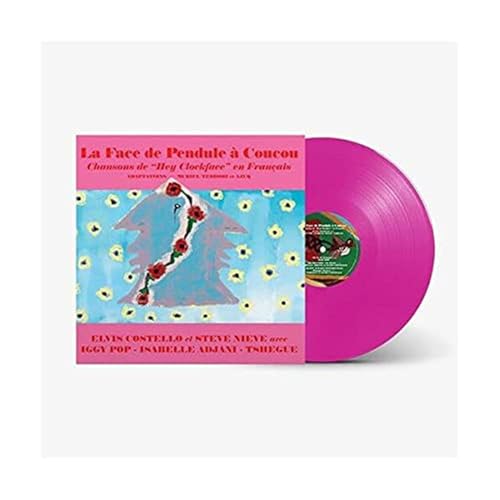 Elvis Costello EP cover art with a bright pink vinyl record on white background.