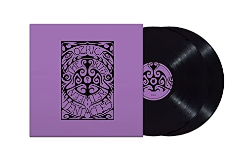 Purple vinyl record sleeve with ornate design, and two black vinyl discs.