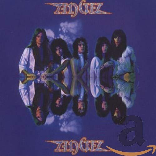 1970s rock band Angel album cover, featuring five figures in white.