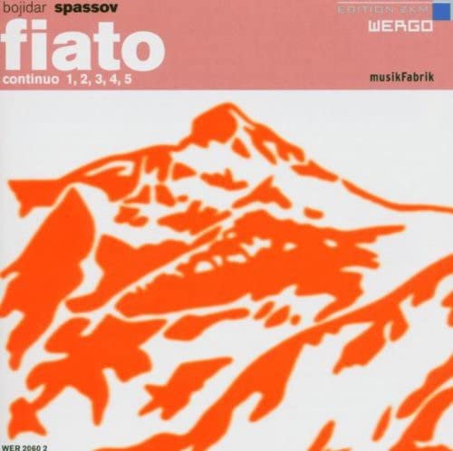 CD cover for "Fiato Continuo" by Spassov, featuring orange mountain shapes.