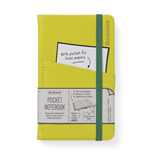 Chartreuse A6 Bookaroo Pocket Notebook with elastic closure and pocket.