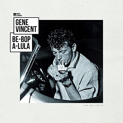 Gene Vincent album cover, black and white photo of a man lighting a cigarette.