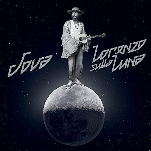 Jovanotti on the moon with a guitar, album cover art.