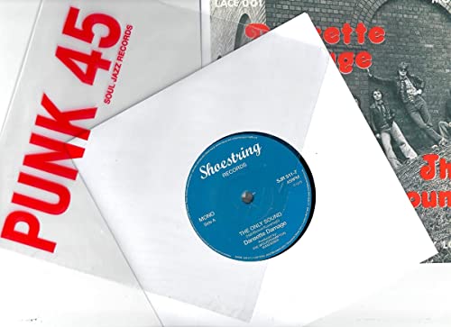 Blue and white 7-inch vinyl record in a white paper sleeve.