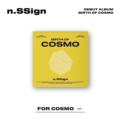 Yellow album cover for n.SSign's "Birth Of Cosmo" with geometric design.