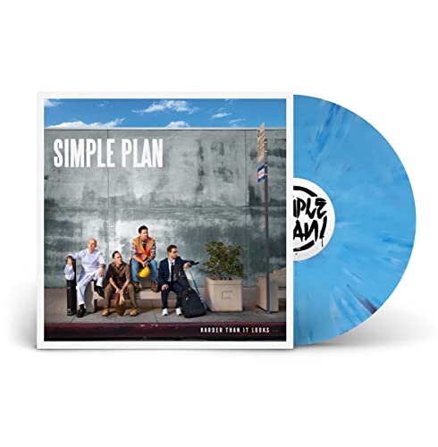 Simple Plan “Harder Than It Looks” vinyl record with blue swirl pattern.