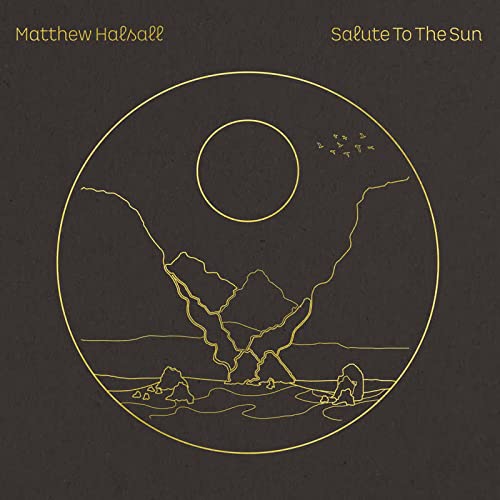CD cover: gold line drawing of mountains, sun, and birds on dark gray.