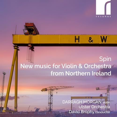 CD cover with shipyard cranes at sunset, text: "Spin New Music.