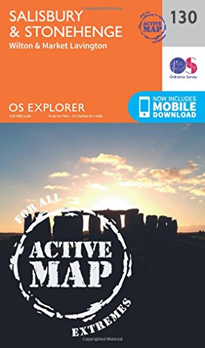 OS Explorer map cover featuring Stonehenge at sunset, number 130.