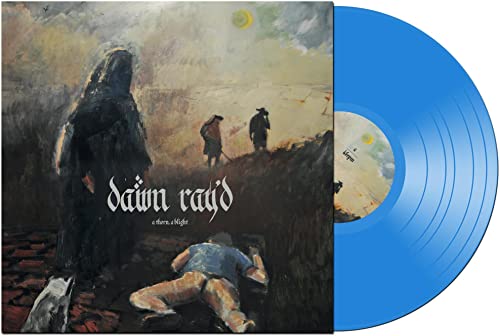 Dawn Rayd vinyl record with blue disc and cover art of figures in landscape.