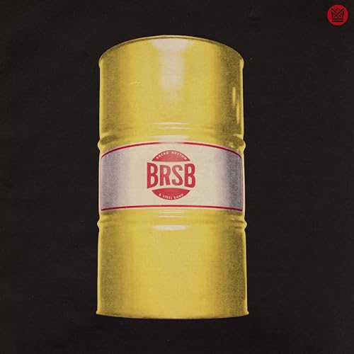 Yellow oil drum with red “BRSB” logo on a black background.