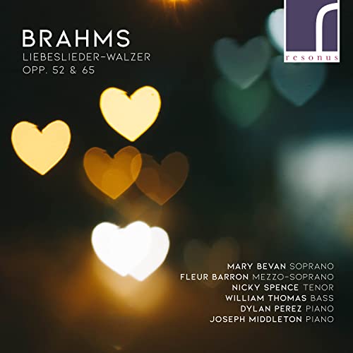 CD cover for Brahms’ Liebeslieder Walzer with heart-shaped bokeh.