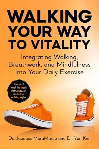 Book cover with orange title text and a pair of orange walking shoes.