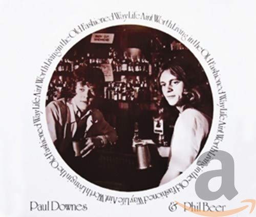 CD cover with two men at a bar, sepia-toned, circular image.