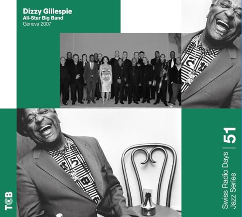 CD cover featuring Dizzy Gillespie and a large jazz band in black and white.