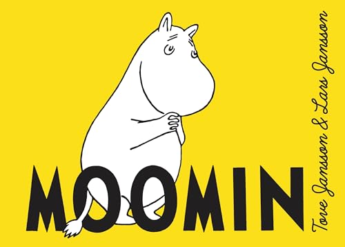 A white cartoon hippopotamus-like creature on a yellow background with large black text.
