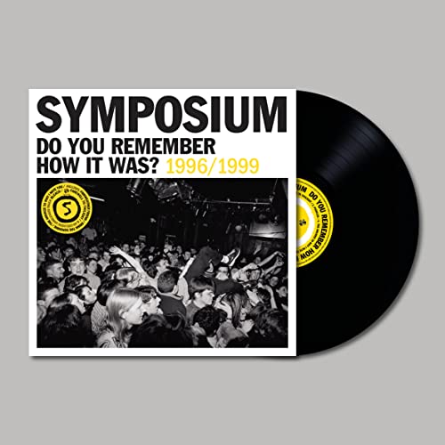 Symposium vinyl record cover with a crowd scene and black disc.