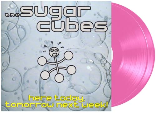 The Sugarcubes album cover with bubble background and a bright pink vinyl record.