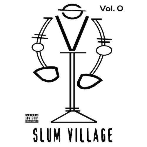 Black and white album cover for Slum Village Vol. 0 with abstract design.