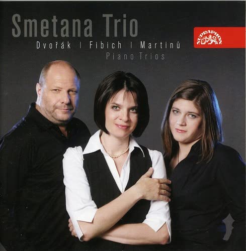 Smetana Trio album cover featuring three musicians in dark clothing.