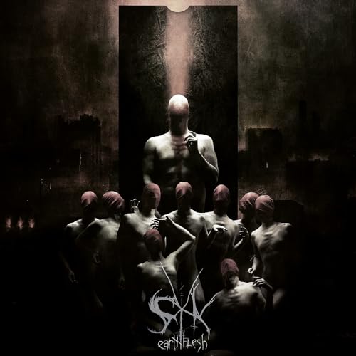 Dark, textured album cover featuring nude figures and a glowing doorway.