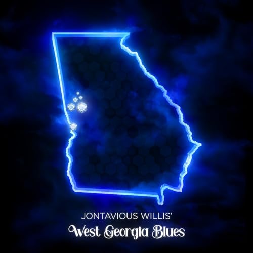 Album cover for Jontavious Willis’ “West Georgia Blues” featuring a neon Georgia outline.