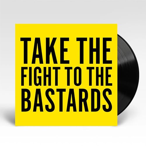 Yellow vinyl record sleeve with bold black text and a black disc.