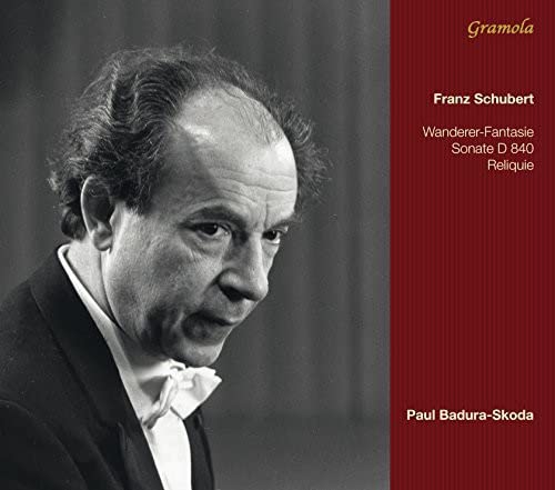 Black and white portrait of pianist Paul Badura-Skoda with album text.